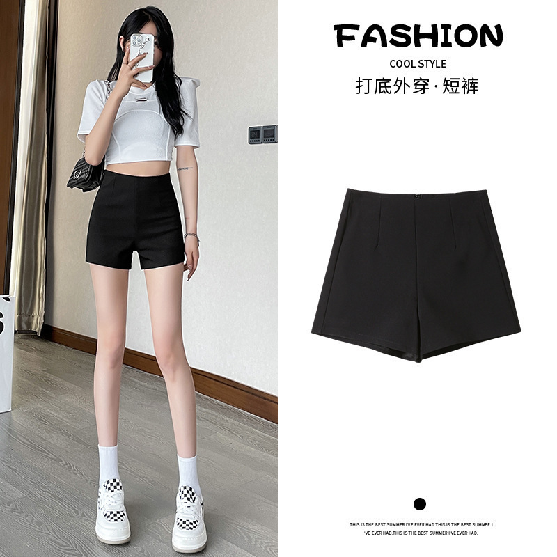 Shorts Women's Summer High Waist 2022 Summer New Overwear A- Shaped Loose Slimming Thin Wide-Leg Black Suit Shorts