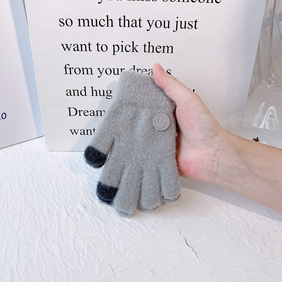 Picture of Children's Gloves Thin Boys Baby Boys Girls Winter Girls Five Fingers Warm Smiling Face Primary School Students Winter