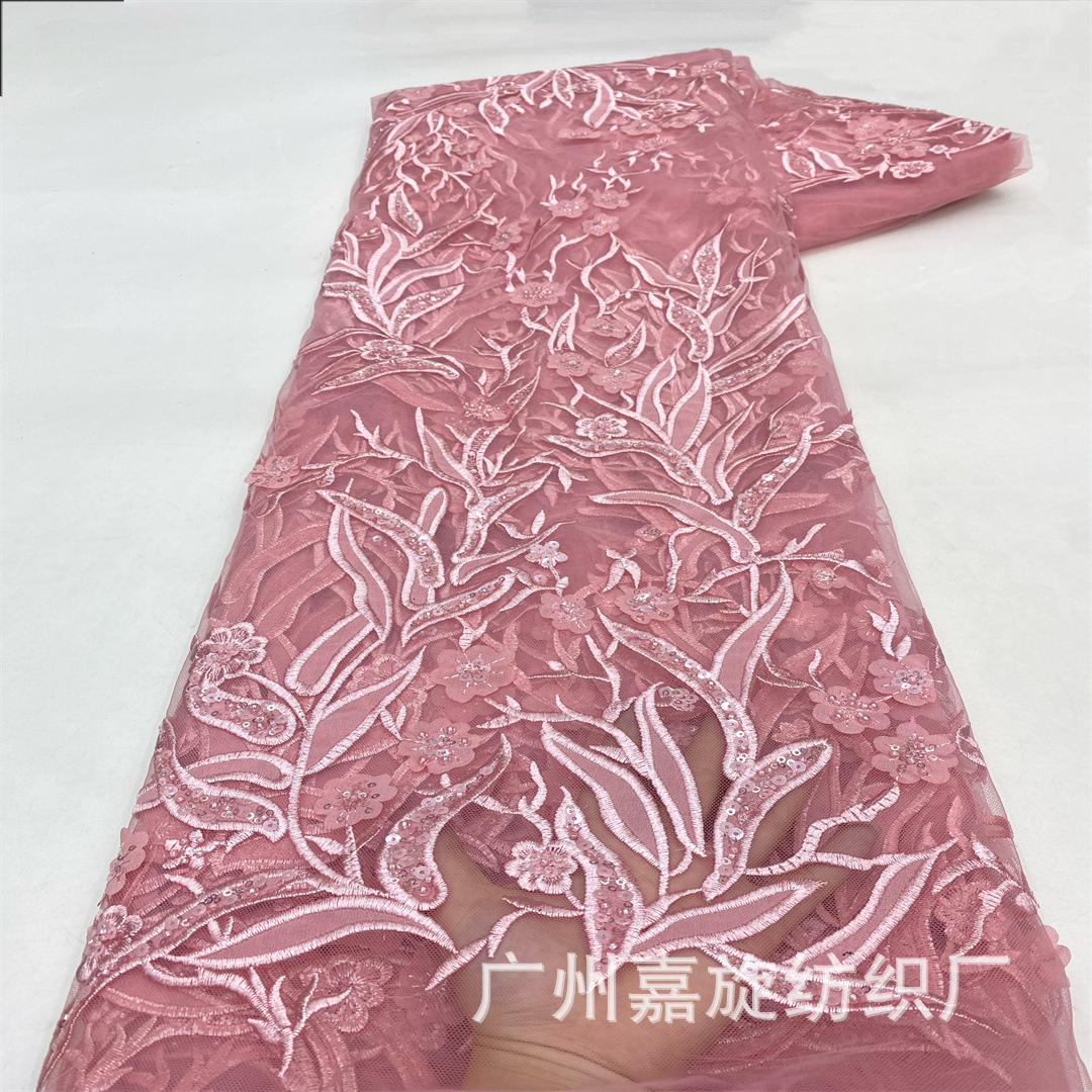 Heavy Sequin Layered Colorful Embroidery 3-in-1 Mesh Dress Fabric DIY Fashion Evening Dress Children's Clothing Fabric