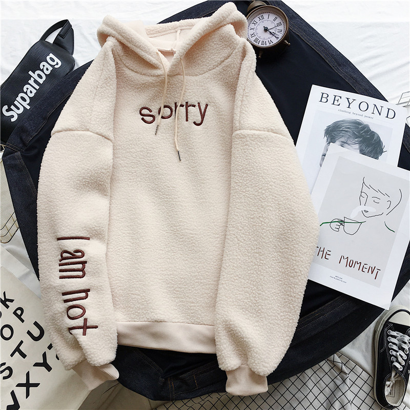 Picture of Official Picture Hooded Velvet Thickeneded Lamb Velvet Furry Sweatshirt for Women Korean Style Student Autumn and Winter Warm Jacket Dropshipping