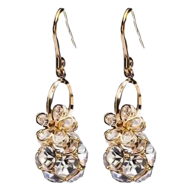 New zircon flower diamond ball earrings women's fashion temperament all-match earrings niche design unique personality earrings