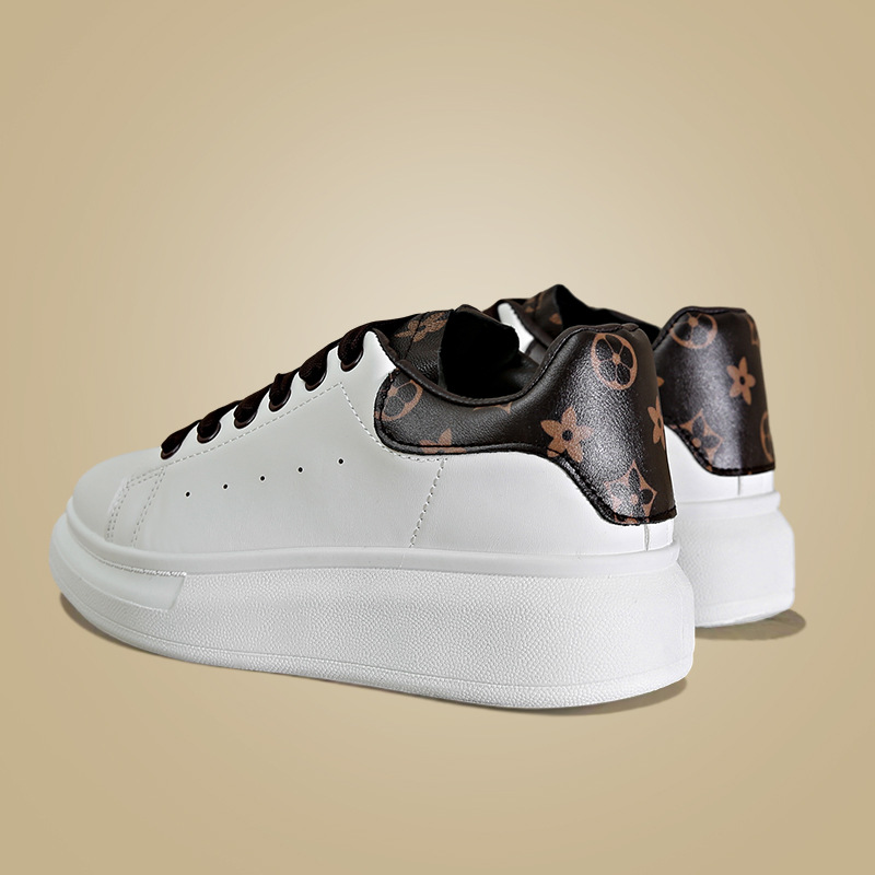 Couple's All-match White Shoes Women's 2024 Spring New Leather Thick-soled Height-increasing Men's Casual Single-layer Shoes for Students