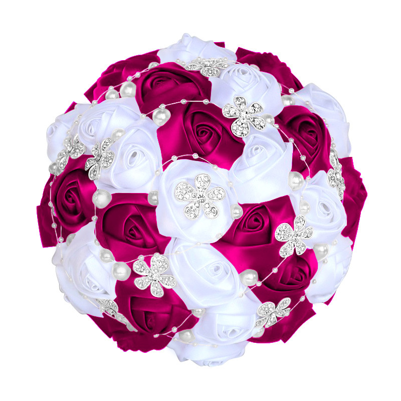 Picture of European and American Super Beautiful Ribbon Flower Wedding Supplies Bride's Hand-held Flower Five-flower Beaded Hand-held Flower Wedding Supplies Hand-held Flower