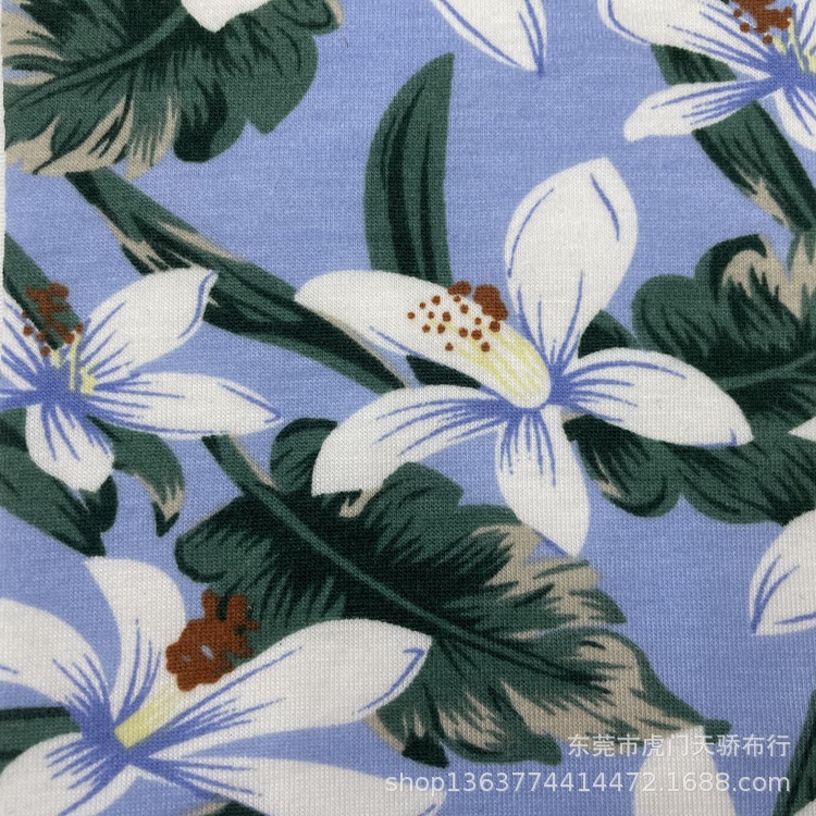 Picture of Spot supply of knitted polyester single-sided Jersey printing 32 imitation cotton rack Hawaiian style printing T-shirt material