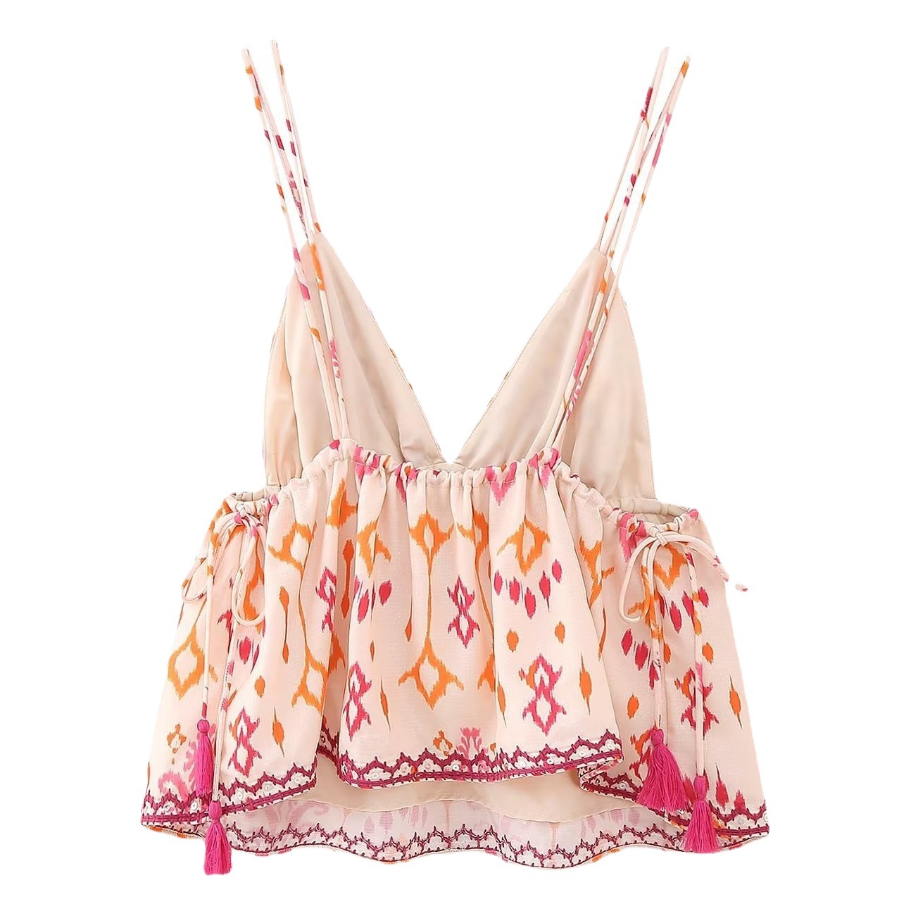 Fall 2023 new V-neck European and American cross-border women's clothing holiday style sequined printed embroidered camisole top