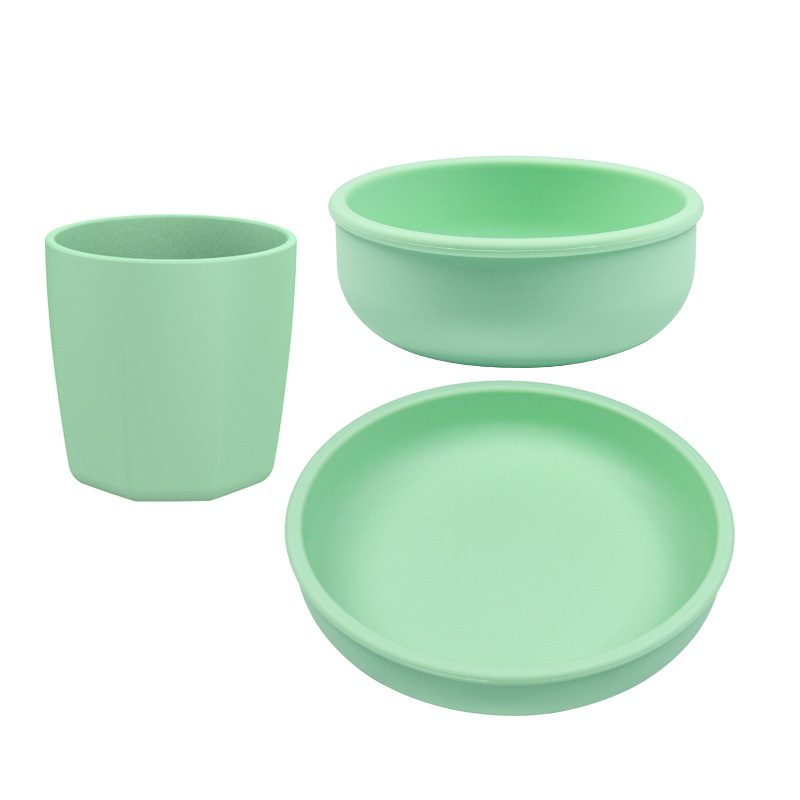 Picture of Wholesale Nordic simple silicone children's tableware suit silicone plate complementary bowl children's fork spoon plate set of 5