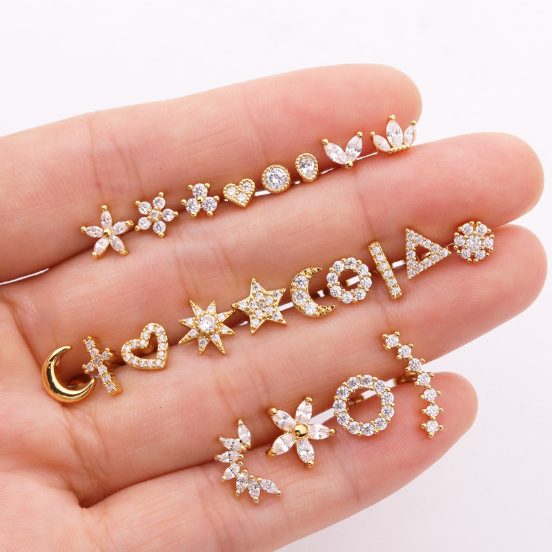 Picture of European and American Popular Stainless Steel Earrings Piercing Wholesale Micro-Paved Zircon Screw Screw Balls Do Not Need to Be Removed When Sleeping