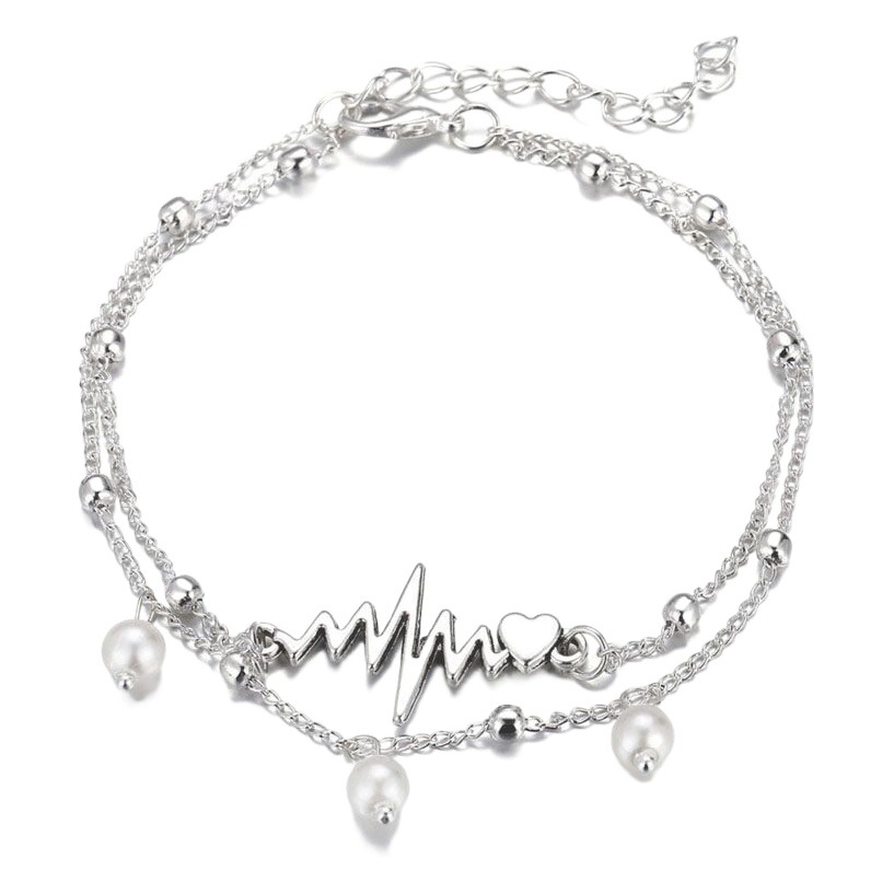 Cross-border wish new anklet creative double-layer pearl anklet ECG personality simple foot Accessories Wholesale