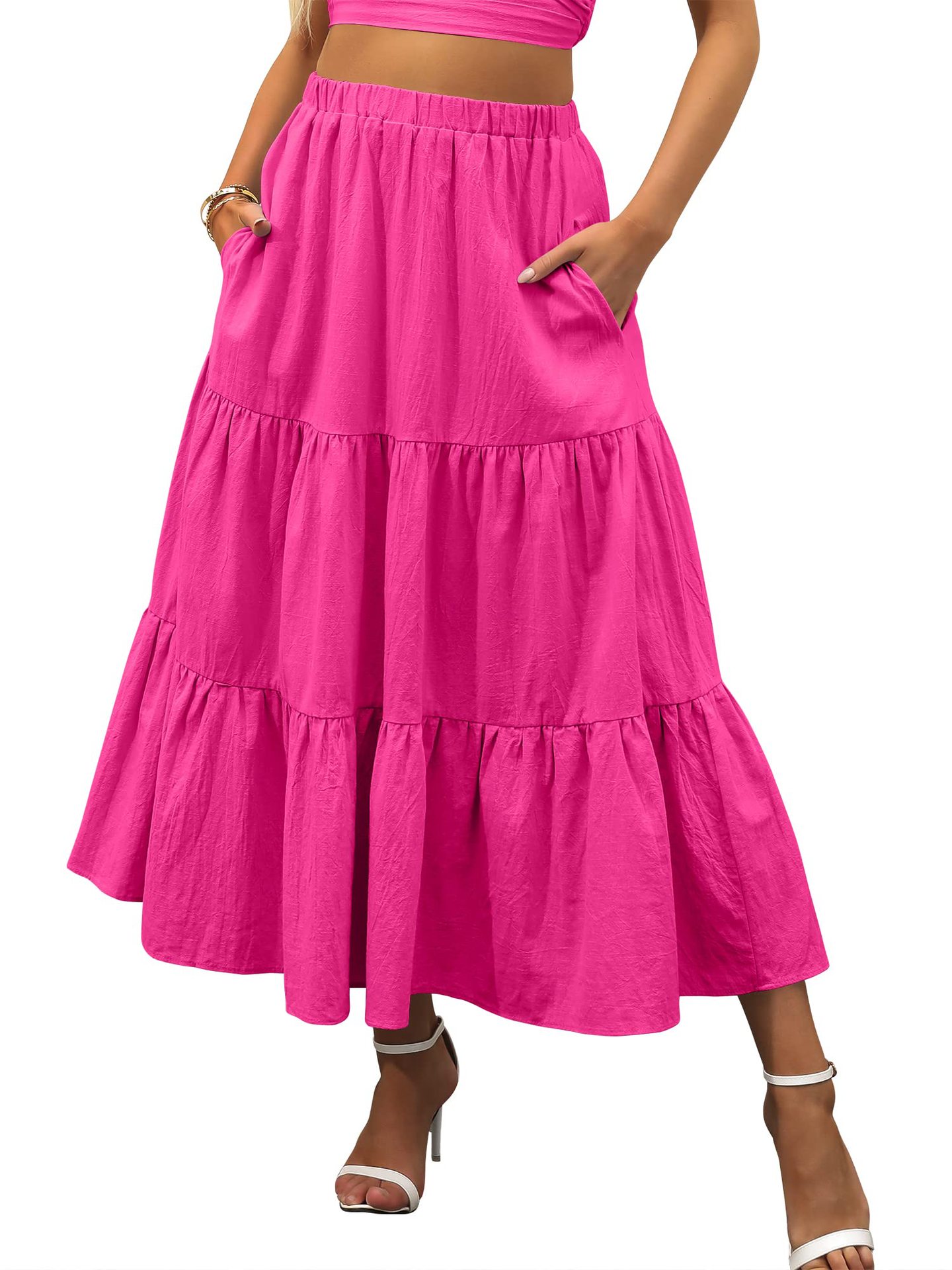 Picture of Amazon Women's Summer Bohemian Pleated A-Line Flowy Swing Layered New Skirt with Pockets