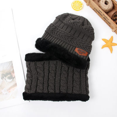 Picture of Korean version of children's wool hat winter boys and girls knitted velvet warm baby hat scarf two-piece wholesale
