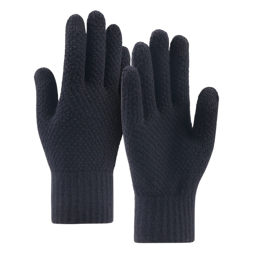 Cross-Border Woolen Knitted Touch Screen Gloves for Men in Winter Plus Velvet and Thickening Outdoor Cold-Proof and Warm Gloves Wholesale