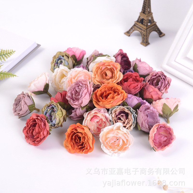 Picture of Artificial Flower Head diy Handmade Accessories Headgear Flower Court Color Flower Morandi Color Tea Rose Fragrant Princess Peony