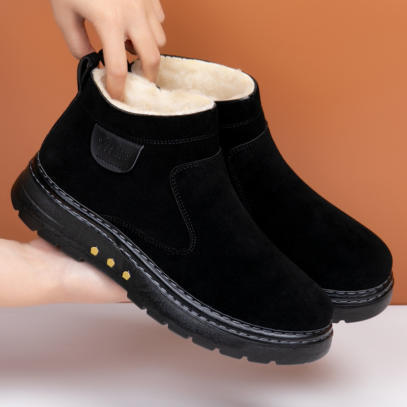 Winter New Northeast Men's Snow Boots Warm fleece-lined Thickened Cold-proof Cotton Shoes Casual High-top Non-slip Wool Leather Shoes