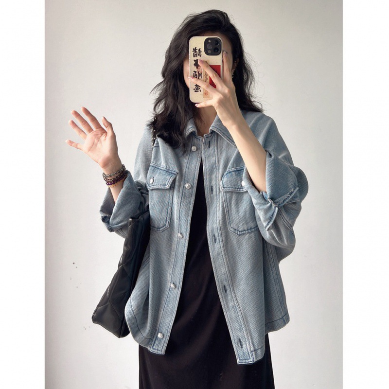 Cross-Border Retro Niche Denim Jacket for Women in Autumn Loose Korean Style Women's Versatile Cardigan Denim Jacket Outer Clothes Trendy