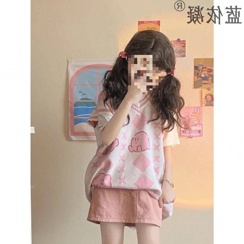 Picture of Japanese cute cartoon knitted vest women's sleeveless V-neck small soft girl all-match age-reducing sweater vest Spring