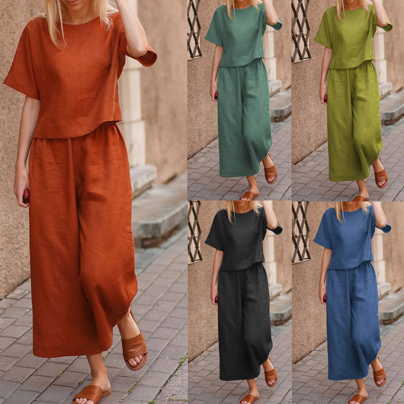 Cross-border 2022 autumn Amazon leisure Europe and the United States large size suit loose solid color short sleeve shirt trousers two-piece suit