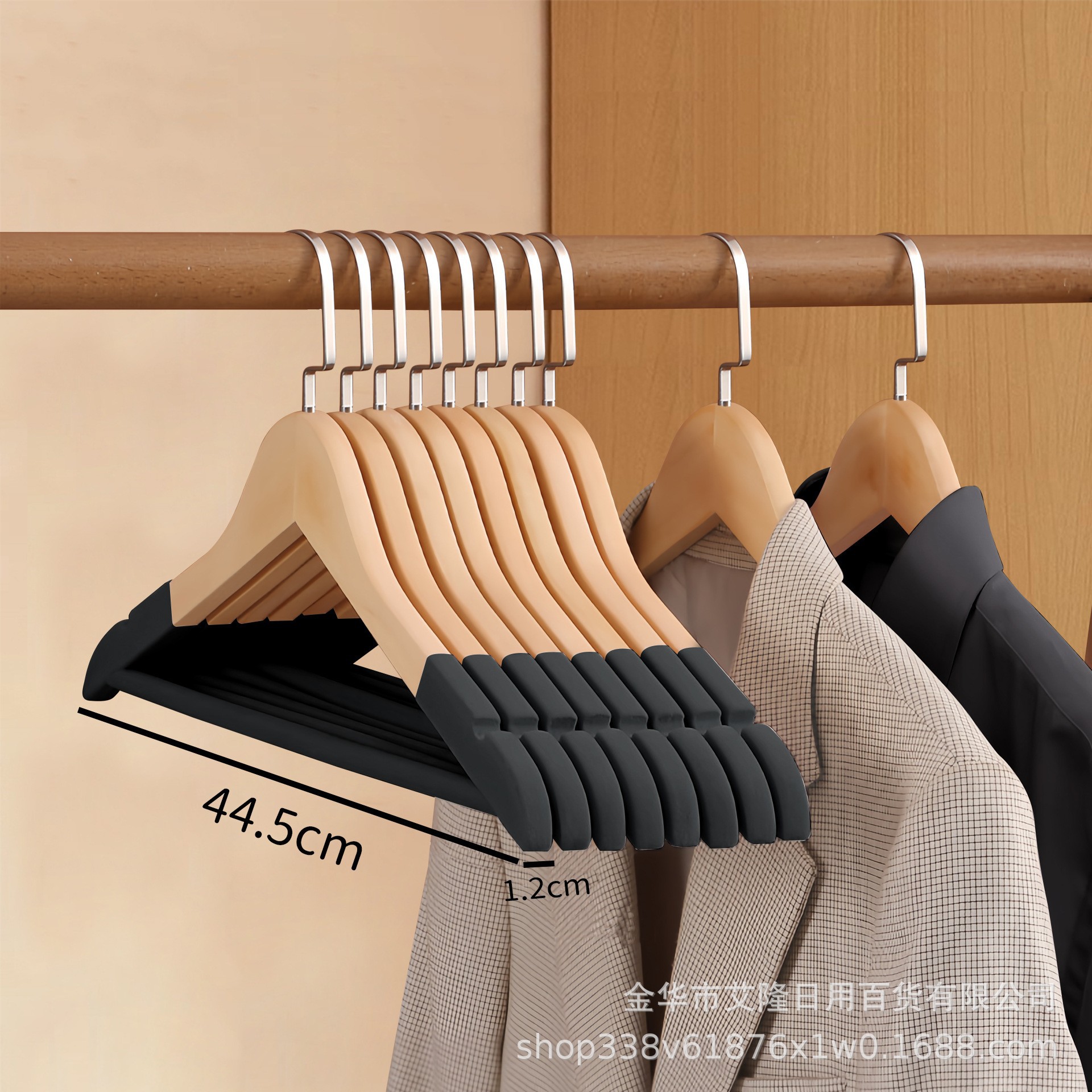 Picture of High-grade solid wood wide shoulder flocking hanger household coat suit seamless hanging clothes support solid wood hanger wholesale