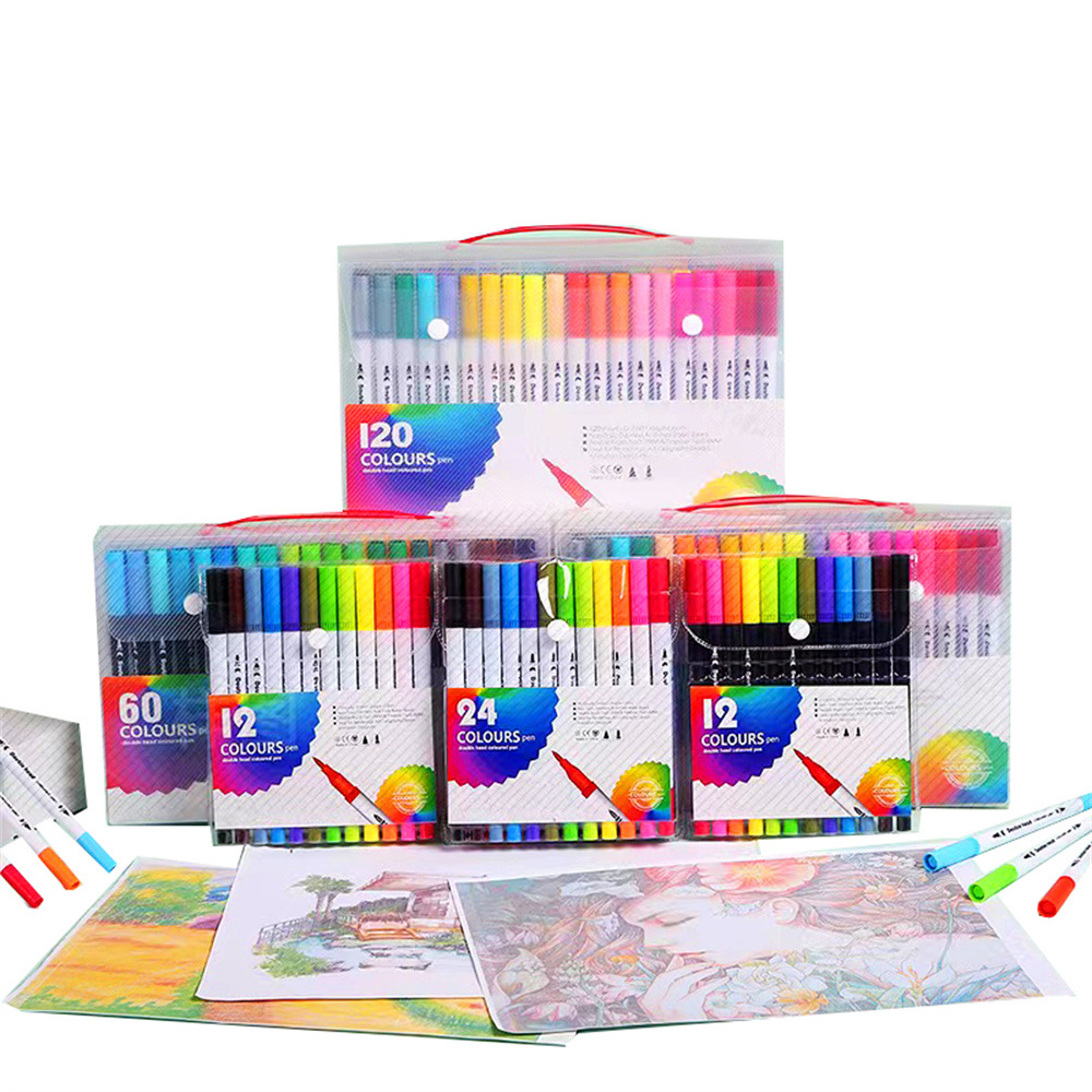 Picture of Children's brush water-based soft head double watercolor pen color washable soft head pen set
