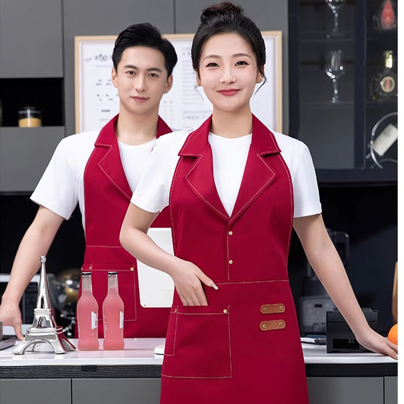 Picture of Korean Fashion Milk Tea Shop Barista Florist Workwear Hairdressing Embroidered Logo Manufacturer Wholesale Lapel Apron
