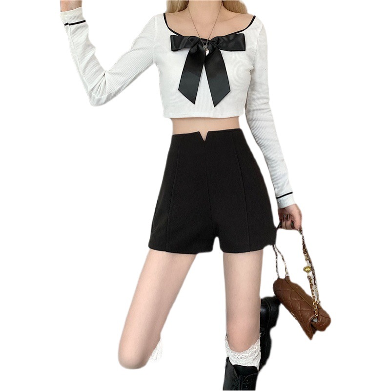 apricot Casual Shorts Women's 2021 Fall/Winter New Korean-style Slimming Pants All-match High Waist Woolen Shorts