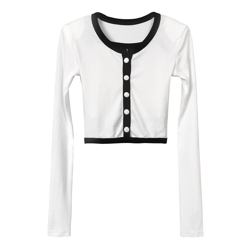 Picture of Korean Spring and Summer New Style Slim and Comfortable Elegant Figure-Showing Sling + Shoulder Pad Long-Sleeved Cardigan Short Two-Piece Set for Women