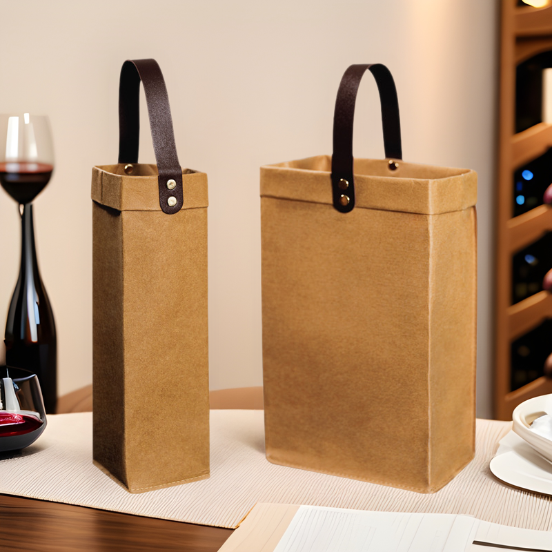 High-End Red Wine Handbag Red Wine Packaging Gift Box Set of Two Washable Kraft Paper Wine Gift Bags for Gift Giving