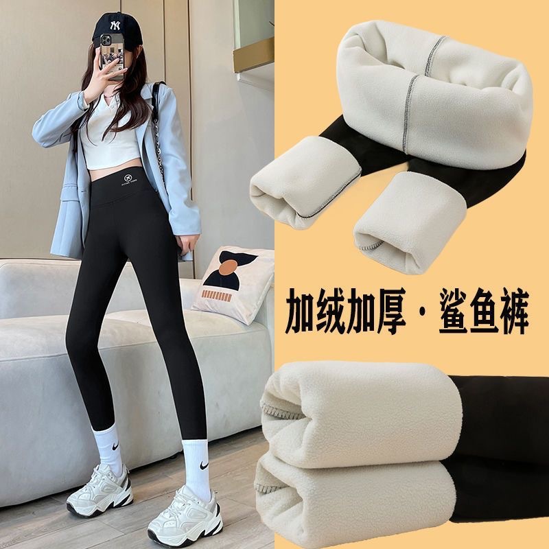 Picture of Lamb fleece thickened shark pants women's autumn and winter warm outer wear tight fleece-lined 2023 new high waist slim leggings