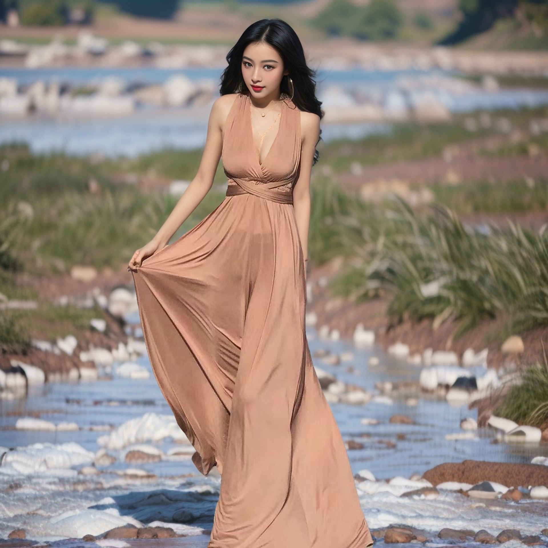 Picture of French Retro High-end Sense Small Multi-wear Strap Large Swing dress Backless Sexy Bridesmaid Dress for Women