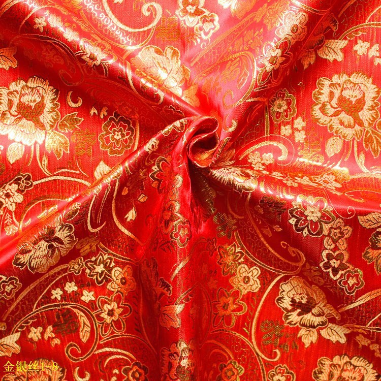 Picture of Drawstring bag packing box gift box festive supplies fabric bright red FU character rich brocade gold and silver silk jacquard cloth
