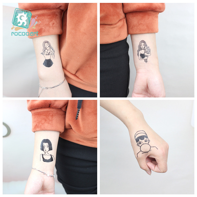 Picture of Cross-border supply waterproof dark tattoo stickers bad girl tattoo stickers fun hand-painted lines black and white tattoo