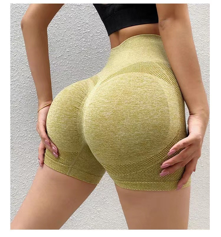 Picture of Cross-border smiley face honey hip shorts women's high waist quick-drying seamless tight hip three-point fitness pants sports yoga shorts