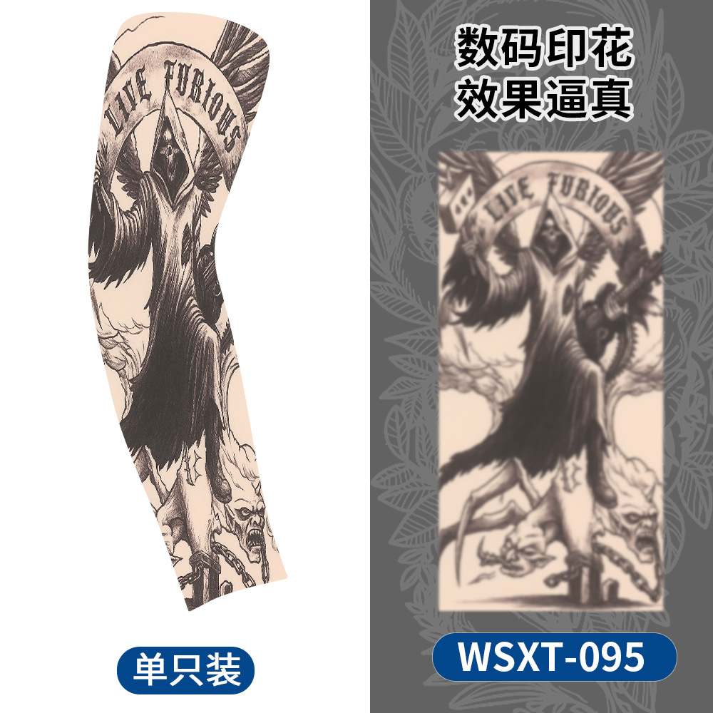 Picture of Summer Riding Sunscreen Tattoo Sleeve Simulation Tattoo Quick-drying Arm Protector Outdoor Sports Sunshade Breathable High Elastic Ice Sleeve