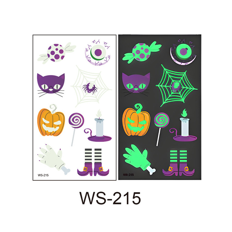 Picture of Cross-Border New Halloween Tattoo Stickers Waterproof and Sweat-Proof Long-Lasting Fluorescent Green Luminous Children's Cartoon Face Tattoo Stickers