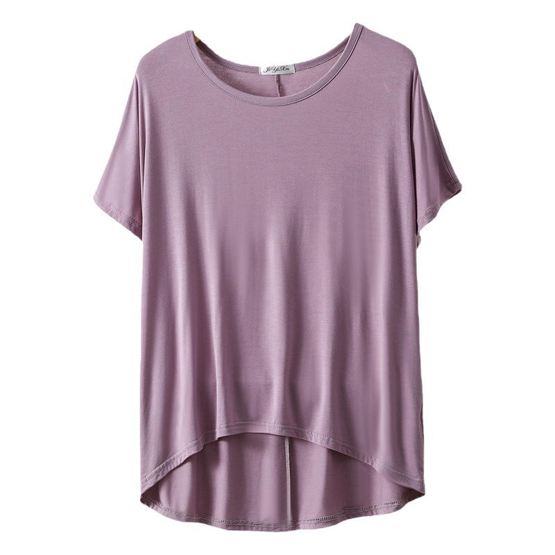 Summer New Slimming Look Loose Large Size T-Shirt Modal Short Front and Long Back Plus Fat Bat Shirt Short-Sleeved Shirt Fat mm