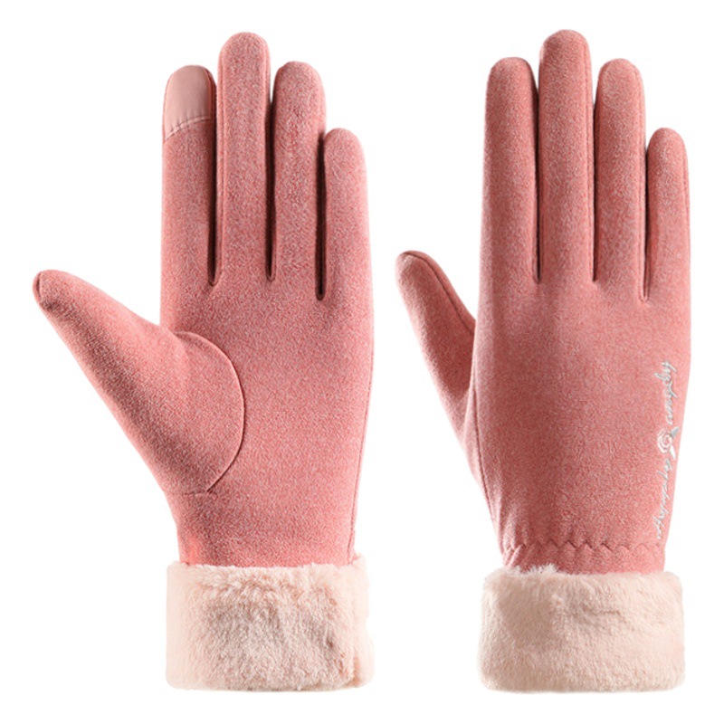 Women's Fur Warm Gloves Winter Velvet Thickened Touch Screen Cycling Comfortable Fashionable Self-Heating Winter Gloves