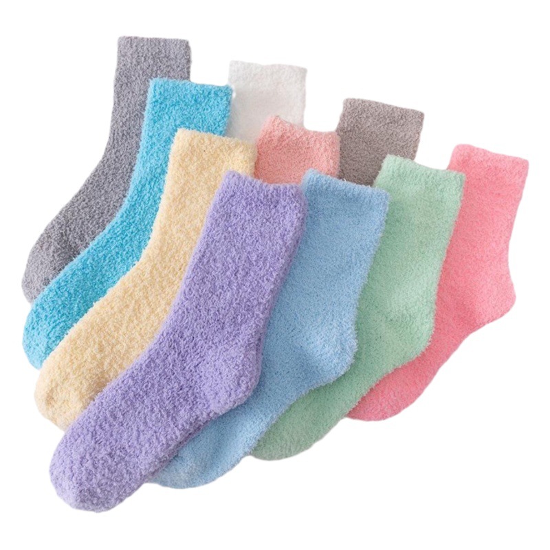 2023 Winter new cross-border exclusive socks extra large coral fleece home floor socks solid color lint-free confinement socks