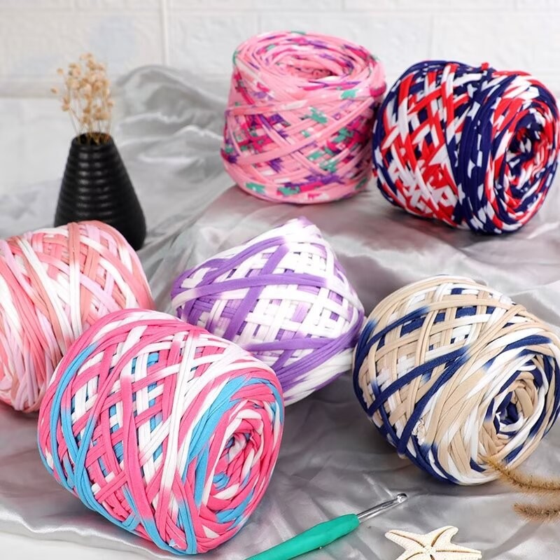 High-elasticity patterned fabric strip yarn, small tadpole large ball handmade knitting DIY, crochet bag slipper thread segment dyed coarse yarn