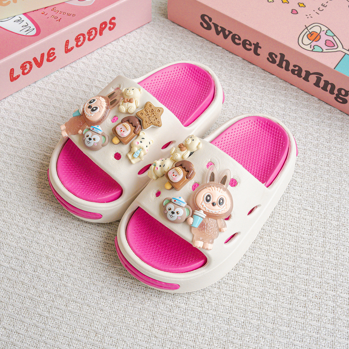 New Cartoon Cake Rab Cloth All-match Boys and Girls EVA Slippers Fashion Double Pair Soft Sole Non-slip Sandals