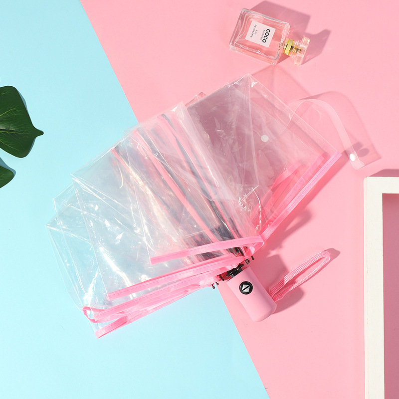 Picture of Fully Automatic Transparent Umbrella Folding 70% off Colorful Handle for Women, Logo Printable, White, Factory Direct Sales, Cross-Border Exclusive Supply