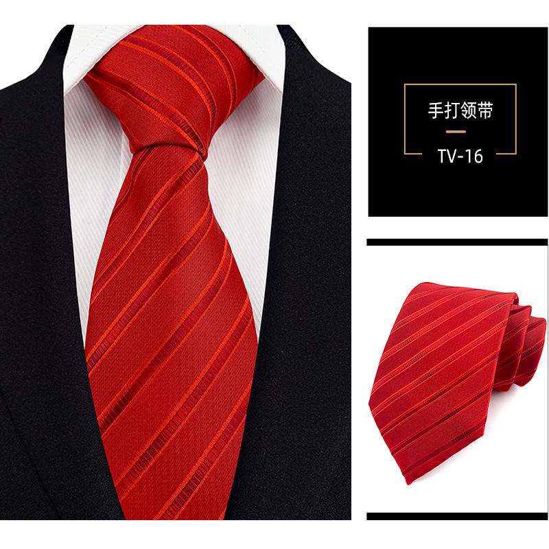 Picture of Men's Tie 8cm Hand Tie Polyester Professional Dress Interview Striped Tie Men's Red Bridegroom Wedding Tie