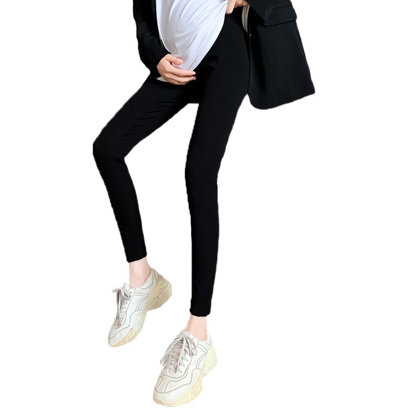 Pregnant women's pants spring and autumn leggings belly support pants adjustable solid color thin Korean style pregnant women's cropped pants skinny pants
