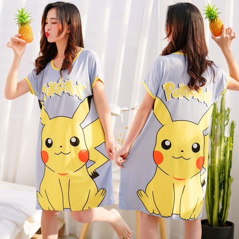 Foreign Trade New Summer Loose Large Size Sweet Cute Cartoon Short-sleeved Mid-length Women's Outwear Short-sleeved Pajamas