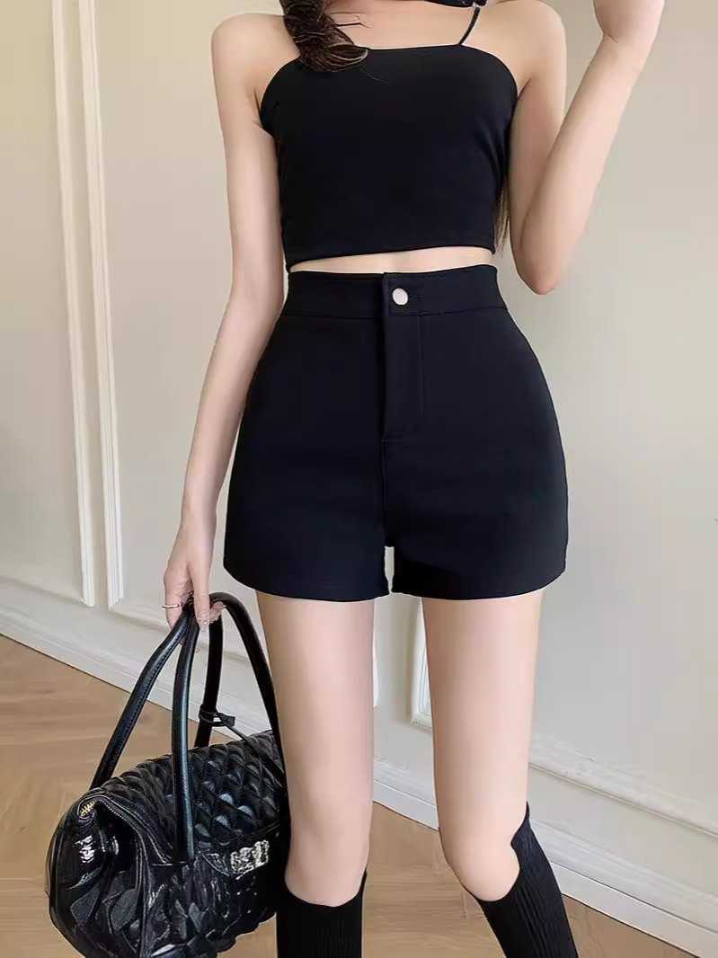 2024 Summer New Hot Girl A- shaped Hot Pants High Waist Hip Casual Pants Women's Tight Black Shorts Slimming Pants
