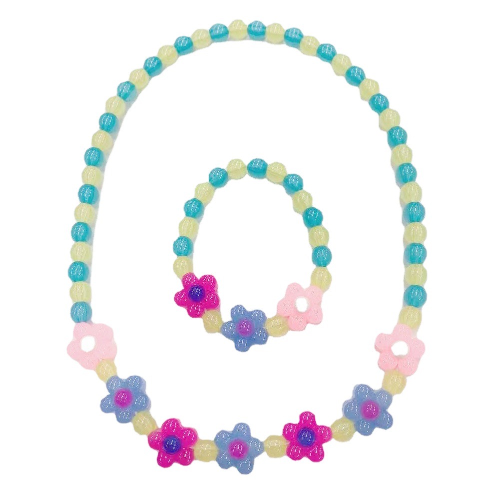 Jelly color transparent flower Princess girls' necklace bracelet sweater chain children's Christmas New Year gift suit