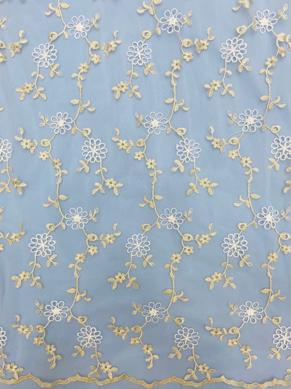New product shelf light luxury light gold thread and milk silk hollow embroidery fresh flower pattern retail version
