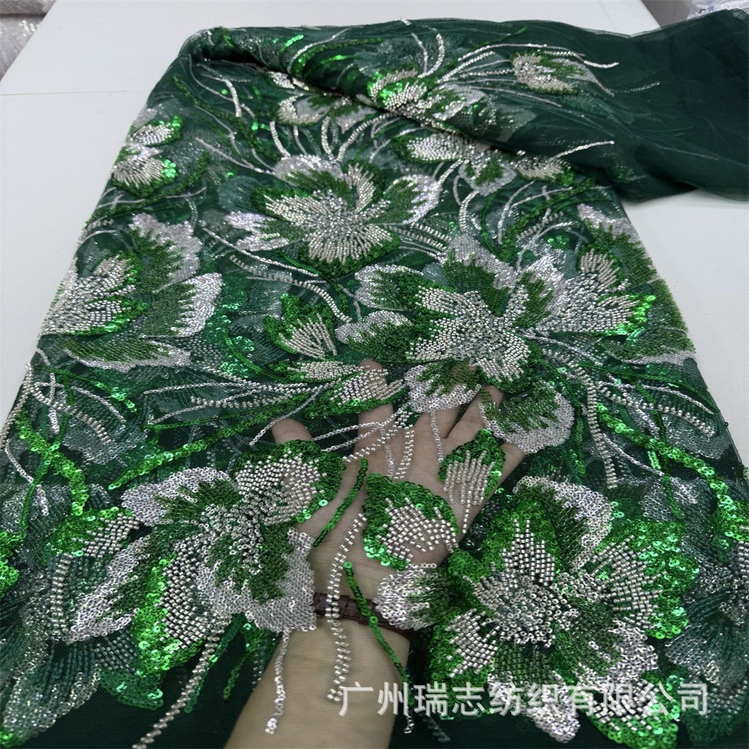 Colourful sequin embroidery colorful thread large machine embroidery transparent mesh bottom fabric evening dress wedding dress lace fabric lace