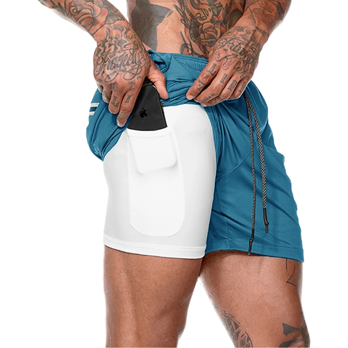 Cross-border hot selling men's sports double-layer shorts outdoor training fitness fifth pants quick-drying basketball running pants