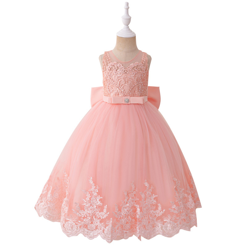 Picture of New Birthday Party Sleeveless Girls Dress Pattern Mesh Princess Dress Wedding Bow Children's Dress Dress