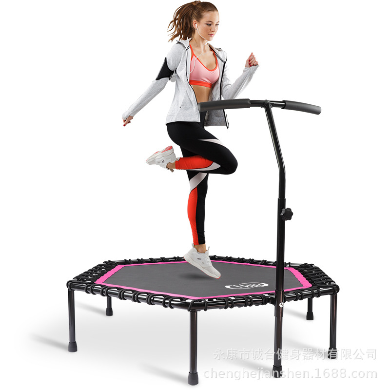 Cross-border home 53-inch gym jumping bed indoor children 48-inch hexagonal trampoline with armrests