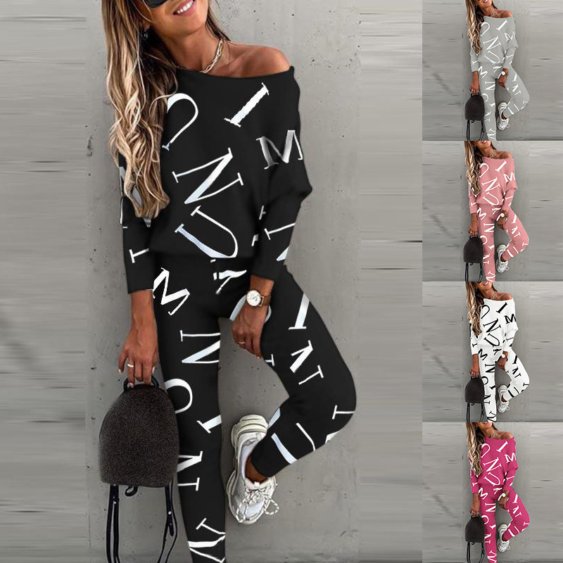 2021 European and American Spring and Summer New ebay AliExpress Amazon Fashion Letter Printing Long Sleeve Pants Casual Suit